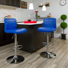 Flash Furniture Contemporary Vinyl Adjustable Height Barstool with Rolled Seat and Chrome Base - Blue - 2 Pack-Height Adjustable Seat with Gas Lift