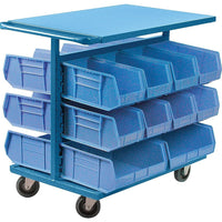 Kleton Bin Carts, 24"W. x 38-1/2"D. x 36-1/2"H., 20 Bins, Blue-Work surface made of 14-gauge steel
