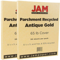 JAM Paper Parchment Cardstock, 8.5 x 11, 65lb Antique Gold Yellow Recycled, 2 packs of 50 (27179g)-Antique gold