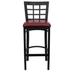 Flash Furniture HERCULES Series Black Window Back Metal Restaurant Barstool - Burgundy Vinyl Seat - 2 Pack-Set of 2 Metal Dining Bar Stools