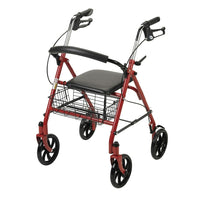 Drive Medical - Rollator en acier, 4 roues avec dossier amovible et pliable-Rouge, aluminium