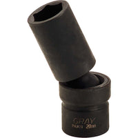 Gray Tools 22mm X 1/2" Drive, 6 Point Deep Length, Universal Joint Socket, Black Impact-Size: 22mm
