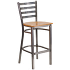Flash Furniture HERCULES Series Clear Coated Ladder Back Metal Restaurant Barstool - Natural Wood Seat-500 lb. Weight Capacity