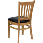 Flash Furniture HERCULES Series Vertical Slat Back Natural Wood Restaurant Chairs with Black Vinyl Seat - 2 Pack-2.5" Thick Foam Padded Seat