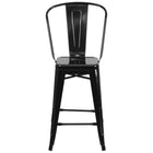 Flash Furniture 24" High Black Metal Indoor-Outdoor Counter Height Stool with Back-Bistro Style Counter Stool