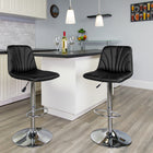 Flash Furniture Contemporary Vinyl Adjustable Height Barstool with Embellished Stitch Design and Chrome Base - Black - 2 Pack-Swivel Seat