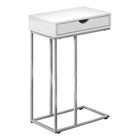 Monarch Specialties 3774 Accent Table - 25"H/White/Silver Metal-C-shaped accent table with a base that can slide under most sofas and chairs to keep items close by when you are seated