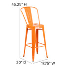 Flash Furniture 30" High Orange Metal Indoor-Outdoor Barstool with Back-Galvanized Steel Construction