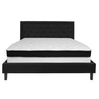 Flash Furniture Roxbury King Size Tufted Upholstered Platform Bed in Black Fabric with Memory Foam Mattress-King Platform Bed and Mattress Set