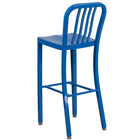 Flash Furniture Commercial Grade 30" High Blue Metal Indoor-Outdoor Barstool with Vertical Slat Back - 2 Pack-Ergonomic Contoured Seat