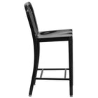 Flash Furniture Commercial Grade 24" High Black Metal Indoor-Outdoor Counter Height Stool with Vertical Slat Back - 2 Pack-Curved Vertical Slat Back