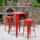 Flash Furniture Metal Indoor-Outdoor Bar Table Set with 2 Backless Barstools, Red (CH31330B230SQRD)-27.75"W x 27.75"D x 40"H/Square