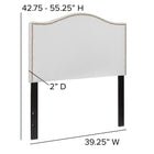 Flash Furniture Lexington Upholstered Twin Size Headboard with Accent Nail Trim - White Fabric-Brass Nailhead Trim