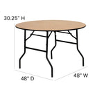 Flash Furniture 48" Round Wood Folding Banquet Table with Clear Coated Finished Top-Black Powder Coated Wishbone Legs