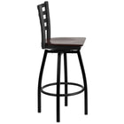 Flash Furniture HERCULES Series Black Ladder Back Swivel Metal Barstool - Walnut Wood Seat - 2 Pack-Walnut Finished Wood Seat