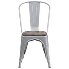 Flash Furniture Silver Metal Stackable Chair with Wood Seat-Set of 4 Stackable Bistro Style Chairs