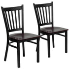 Flash Furniture HERCULES Series Black Vertical Back Metal Restaurant Chair - Mahogany Wood Seat - 2 Pack-Vertical Back Design