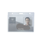 Beslayn Heavy Duty Frosted Rigid Plastic ID Badge Holder, Horizontal 3-3/8" x 2-1/8", Clear, 50 Pack-Heavy duty frosted rigid plastic card holder with thumb notch for easy insertion