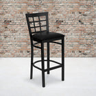 Flash Furniture HERCULES Series Black Window Back Metal Restaurant Barstool - Black Vinyl Seat - 2 Pack-Welded Joint Assembly