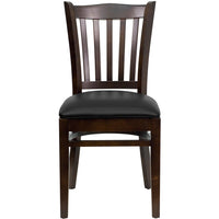 Flash Furniture HERCULES Series Vertical Slat Back Walnut Wood Restaurant Chair - Black Vinyl Seat-Wood Chair