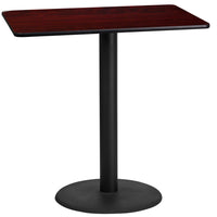 Flash Furniture 24'' x 42'' Rectangular Laminate Table Top, Mahogany with 24'' Round Bar-Height Table Base (XUMA2442TR24B)-Bar Height Hospitality Table