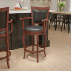 Flash Furniture 30" High Dark Chestnut Wood Barstool with Panel Back & Black Leather Soft Swivel Seat-CA117 Fire Retardant Foam
