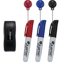Quartet Dry-Erase Mini Markers and Magnetic Eraser - 3 Pack-Markers have magnetic chain that attaches to cap, any magnetic dry-erase board or magnetic surface