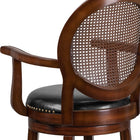 Flash Furniture 30" High Expresso Wood Barstool with Arms, Woven Rattan Back & Black LeatherSoft Swivel Seat-Nailhead Trimmed Seat