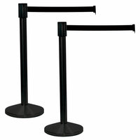 Eddie's 4-Way Crowd Control Stanchion w/ 6-1/2' Retractable Black Belt - Black - 2 Pack-Belt Stanchion / Crowd Control