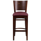 Flash Furniture Lacey Series Solid Back Walnut Wood Restaurant Barstool - Burgundy Vinyl Seat-Wood Dining Bar Stool