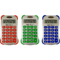 Victor - Calculatrice de poche à 8 chiffres, couleurs variées-Comprend un boîtier argenté et des touches en caoutchouc de formes uniques