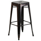 Flash Furniture - Ensemble de table de bar en métal noir/doré antique ronde de 24 po de qualité commerciale avec 4 tabourets-Conception pour une utilisation intérieure et extérieure
