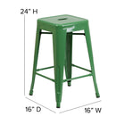 Flash Furniture Commercial Grade 24" High Backless Green Metal Indoor-Outdoor Counter Height Stool with Square Seat-Green Powder Coated Frame Finish