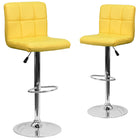 Flash Furniture 17 1/2" x 18" Quilted Vinyl Adjustable Height Bar Stool W/Chrome Base, Yellow, 2 Pack-Set of 2 Contemporary Style Stools