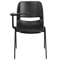 Flash Furniture - Chaise coquille ergonomique noire avec accoudoir-tablette rabattable pour droitiers-Ensemble de 5 chaises multi-usages à accoudoir-tablette