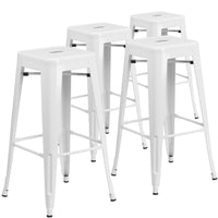 Flash Furniture Commercial Grade 30" High Backless Metal Indoor-Outdoor Barstool with Square Seat - White-Set of 4 Stackable Industrial Style Modern Stools
