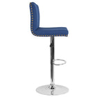 Flash Furniture Bellagio Contemporary Adjustable Height Barstool with Accent Nail Trim in Blue Fabric-Blue Fabric Upholstery