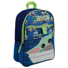 Bioworld 5-Piece Backpack Set - 16" H x 12" W - Star Wars The Mandalorian Grogu-Design: This green and blue Star Wars The Mandalorian backpack features a collage of chibi Grogu and The Mandalorian with the Mudhorn and The Mandalorian logo