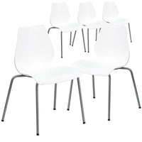 Flash Furniture HERCULES Series Stack Chairs with Lumbar Support & Silver Frame - White  - 5 Pack-Set of 5 Multipurpose Stack Chairs