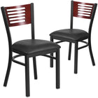 Flash Furniture HERCULES Series Black Slat Back Metal Restaurant Chair - Mahogany Wood Back, Black Vinyl Seat - 2 Pack-Mahogany Wood Slat Back Design
