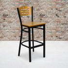Flash Furniture - Tabouret de bar de la série HERCULES en métal noir avec dossier à lattes - dossier et siège en bois naturel-Assemblage soudé