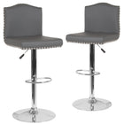 Flash Furniture Bellagio Contemporary Adjustable Height Barstool with Accent Nail Trim - Grey LeatherSoft - 2 Pack-Arched Back Design