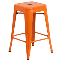 Flash Furniture 24" High Backless Orange Metal Indoor-Outdoor Counter Height Stool with Square Seat-Stackable Industrial Style Modern Stool