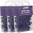 JAM Paper Push Pins, Purple Pushpins, 3 Packs of 100, 300 Pack (222419053g)-Purple