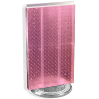 Azar Displays 22" x 13.5" 2-Sided Pegboard Counter Unit, Pink Translucent (700513-PNK)-Two-sided display stands on a clear plastic revolving base, providing easy customer access