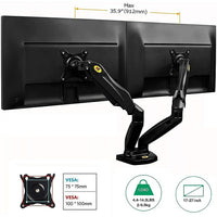 North Bayou 17"-27" Gas-Strut Desktop Dual Monitor Arm - F160-Compatible Screen Size: 17" - 27"