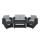CorLiving 6-Piece Black Conversation Set, Light Grey Cushions (PLF-112-Z1)-Set includes loveseat sofa, 2 chairs, 2 ottomans, coffee table and seat cushions