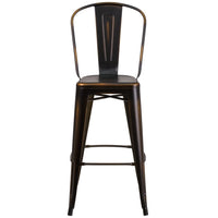 Flash Furniture Commercial Grade 30" High Distressed Copper Metal Indoor-Outdoor Barstool with Back-Set of 4 Bistro Style Bar Stools