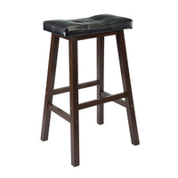 Winsome – Tabouret de style selle Mona avec coussin en cuir, 29 po, bois de noyer antique-Tabouret de style selle à l’allure moderne et simpliste