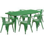 Flash Furniture 31.5'' x 63'' Rectangular Green Metal Indoor-Outdoor Table Set with 6 Arm Chairs (ET-CT005-6-70-GN-GG)-Seats 6 people